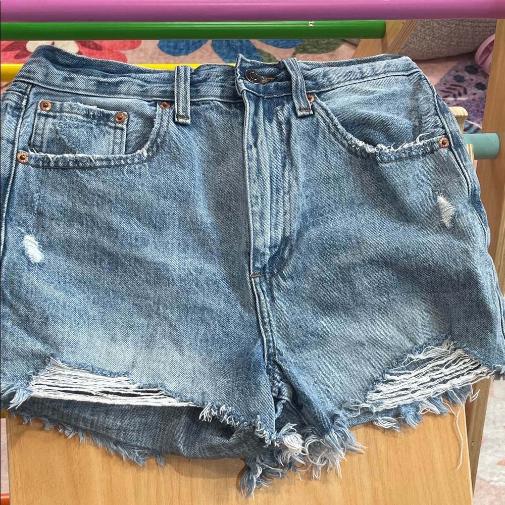 Pistola High-Rise Distressed Denim Women’s Shorts - Light Blue sz 27